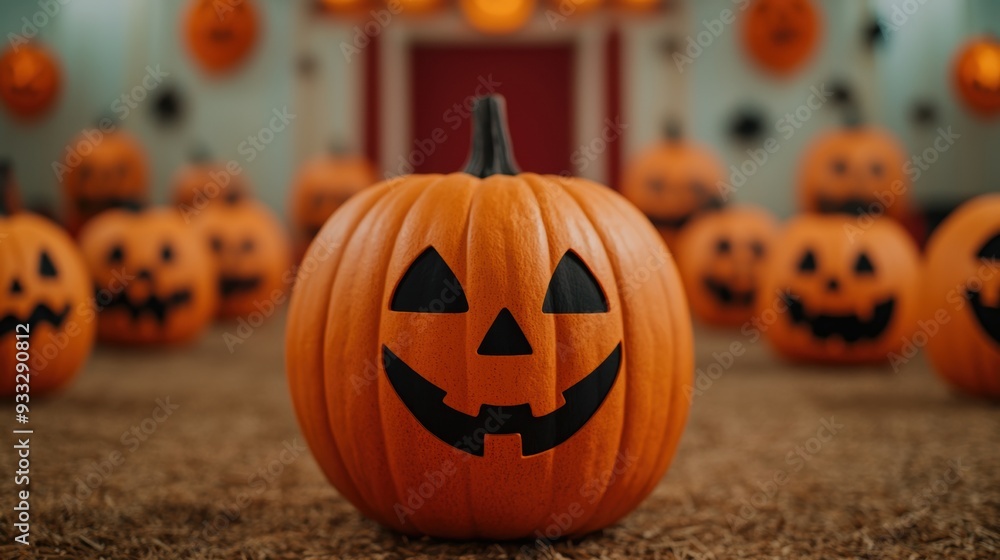 Spooky Circus: Group of Clown Pumpkins Performing on Halloween Night in Cartoon Style with Playful Eerie Vibes Spooky Circus: Group of Clown Pumpkins Performing on Halloween Night in Cartoon Style with Playful Eerie Vibes