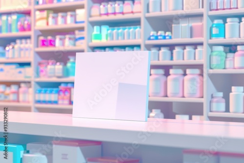 A white sign is on a shelf in a store