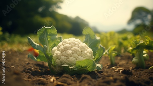 Optimally mature cauliflower plants thriving in the agricultural field for best harvest results photo