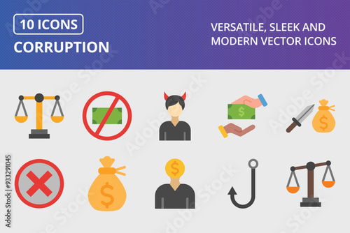 Corruption Flat Icon Set