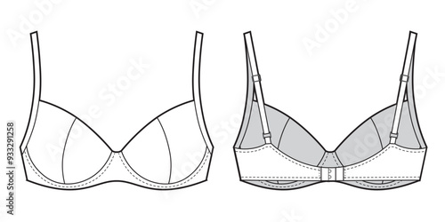 Woman bra fashion illustration, black and white
