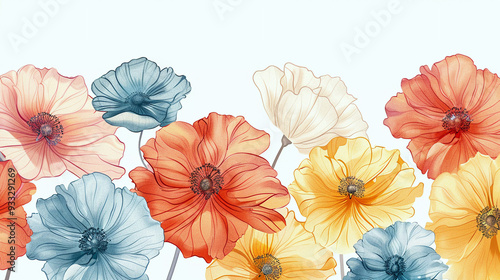 A colorful bouquet of flowers with a blue and white background