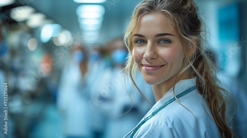 Portrait of a Female Doctor Smiling in a Hospital Corridor