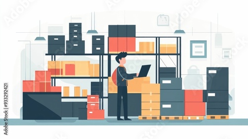 Optimizing Inventory Levels A Flat Design Showcasing the Importance of Balancing Supply and Demand in Efficient Inventory Management Processes for Businesses and Organizations