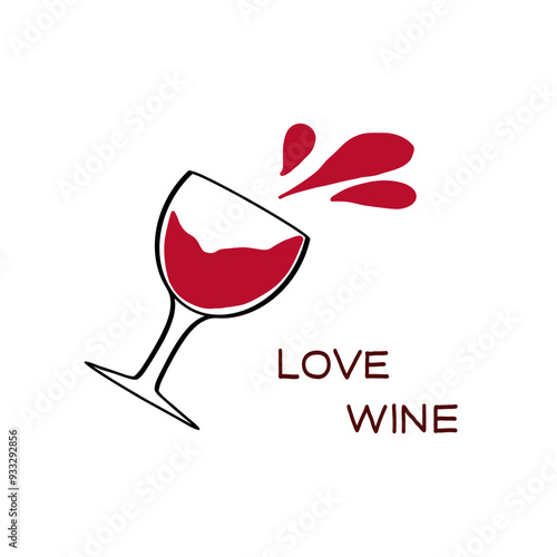 A vibrant splash of red wine fills a glass with love-themed text, capturing a lively atmosphere perfect for celebrations
