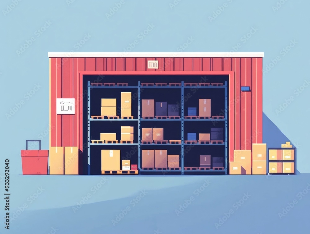 Fototapeta premium of a modern optimized warehouse storage system utilizing flat design principles to maximize efficiency organization and space utilization in logistics and supply chain management