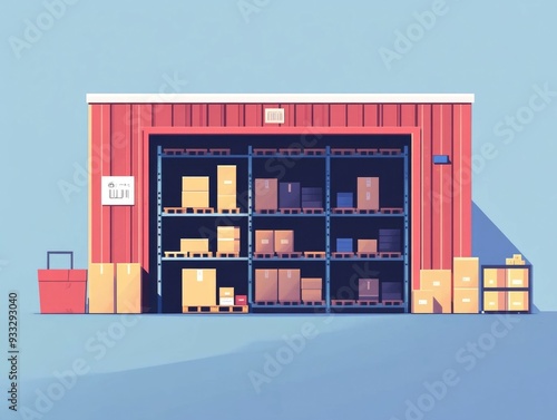 of a modern optimized warehouse storage system utilizing flat design principles to maximize efficiency organization and space utilization in logistics and supply chain management
