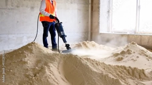 Manpower washing concrete driveway use an electric pressure washer in the room. Clean from dirt and sands Concept Home Maintenance, Pressure Washing, Driveway Cleaning, Outdoor Chores, Morning Routine
