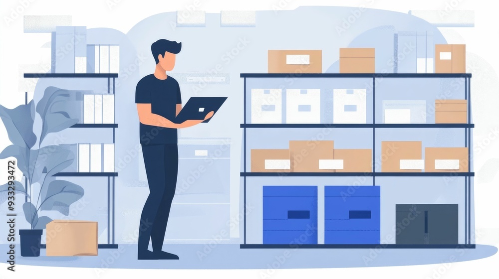 Automated Inventory Tracking System for Efficient Business Management A Flat Design Showcasing the Overview of an Integrated Digital Solution for Supply Chain Optimization and Data Driven Decision Automated Inventory Tracking System for Efficient Business Management A Flat Design Showcasing the Overview of an Integrated Digital Solution for Supply Chain Optimization and Data Driven Decision