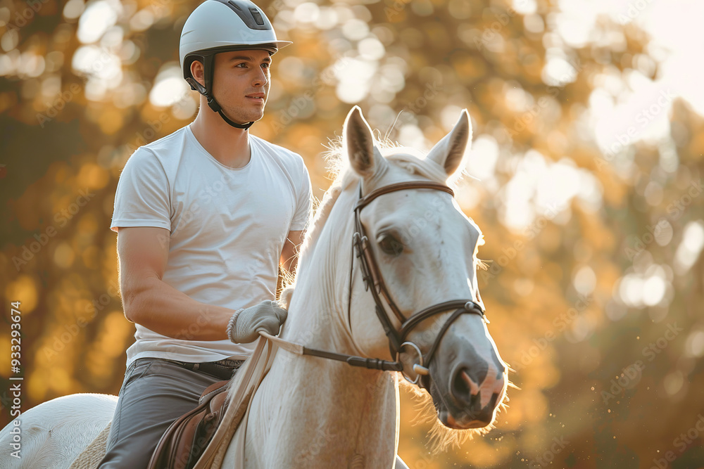 Obraz premium Handsome man riding on a horse
