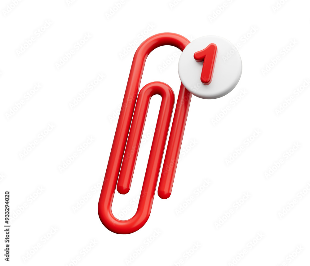 Red paper clip with 1 notification icon isolated background 3d illustration
Red paper clip with 1 notification icon isolated background 3d illustration