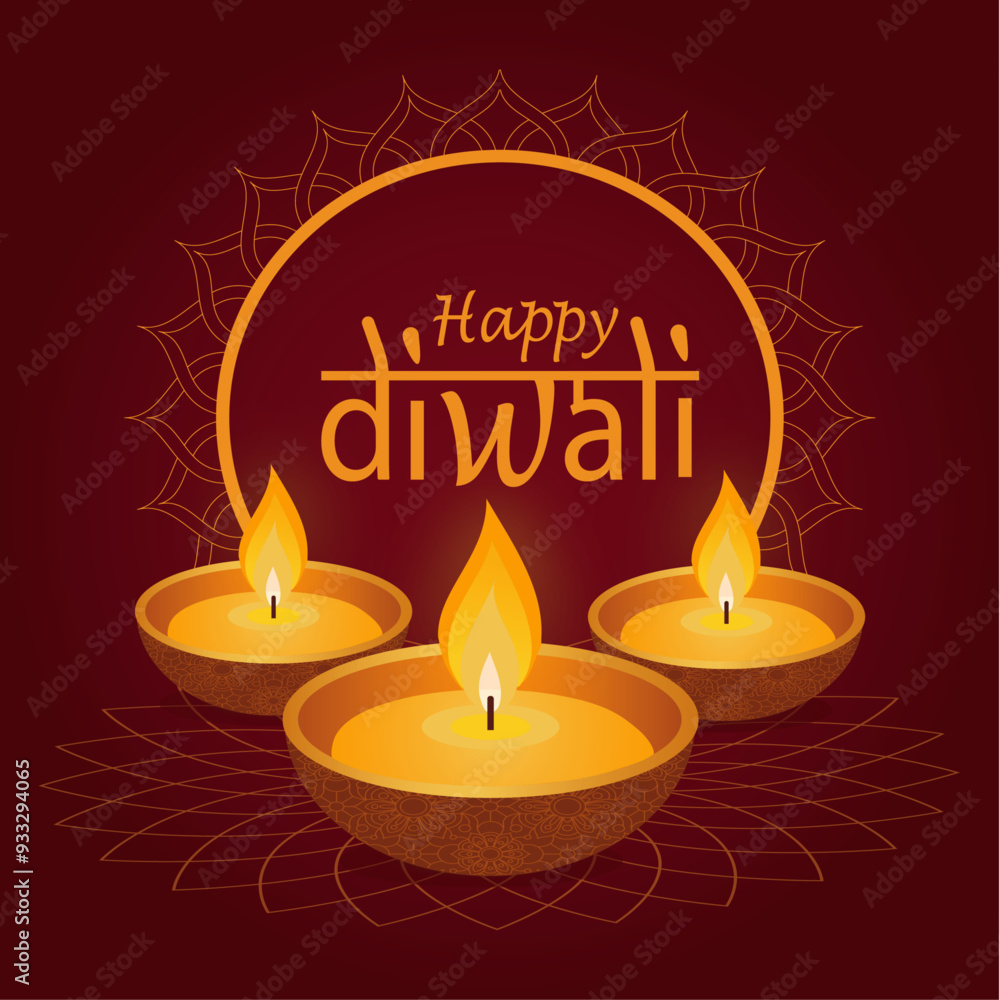 happy Diwali greetings. Rangoli decoration with Diya. vector illustration happy Diwali greetings. Rangoli decoration with Diya. vector illustration
