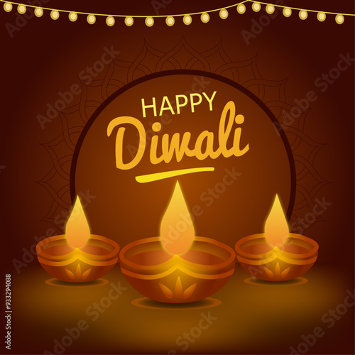 happy Diwali greetings. Rangoli decoration with Diya. vector illustration