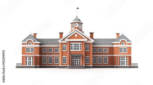 Classic brick building with a clock tower and a flagpole.