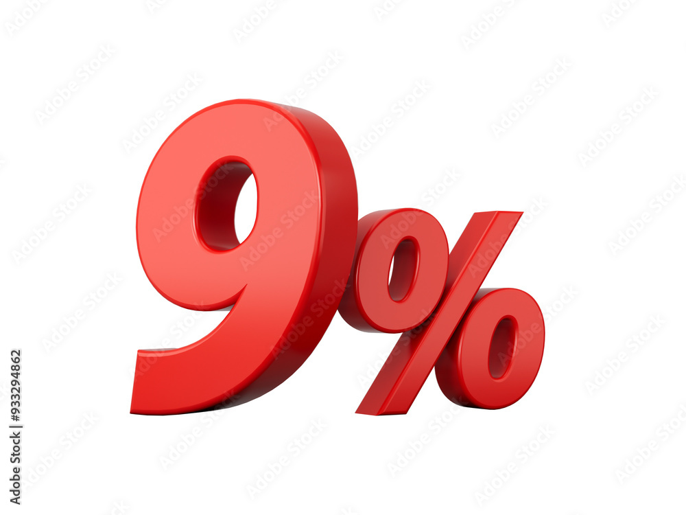 3d Red 9% Nine Percent Sign on White Background 3d illustration
3d Red 9% Nine Percent Sign on White Background 3d illustration