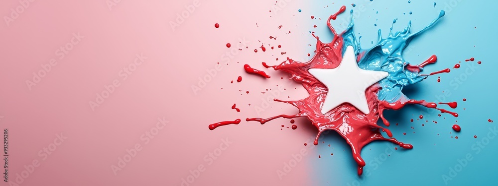 A red, white, and blue star atop a blue and pink backdrop, featuring a solitary white star A red, white, and blue star atop a blue and pink backdrop, featuring a solitary white star