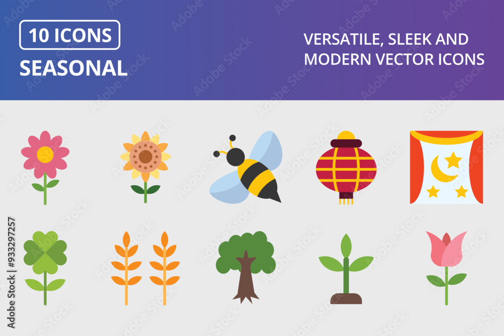 Fototapeta premium Seasonal Flat Icon Set