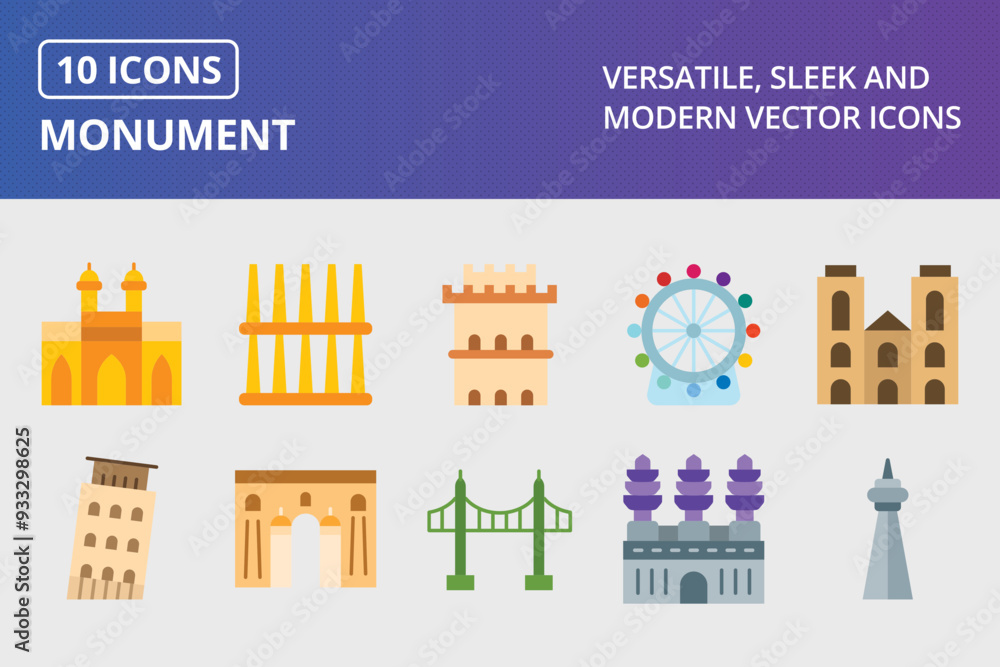 Fototapeta premium Monument Flat Icon Set