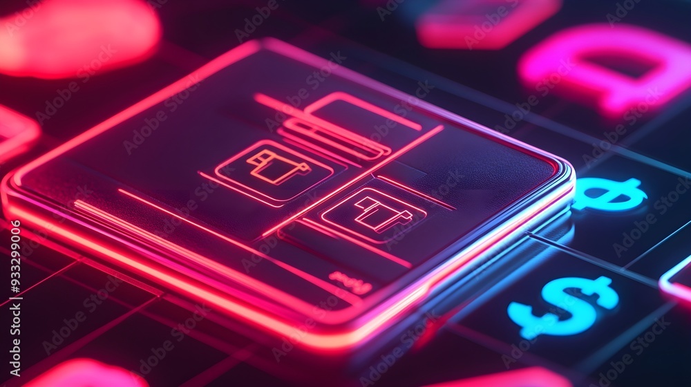Neon Glowing Button with Dollar Sign and Icon Neon Glowing Button with Dollar Sign and Icon