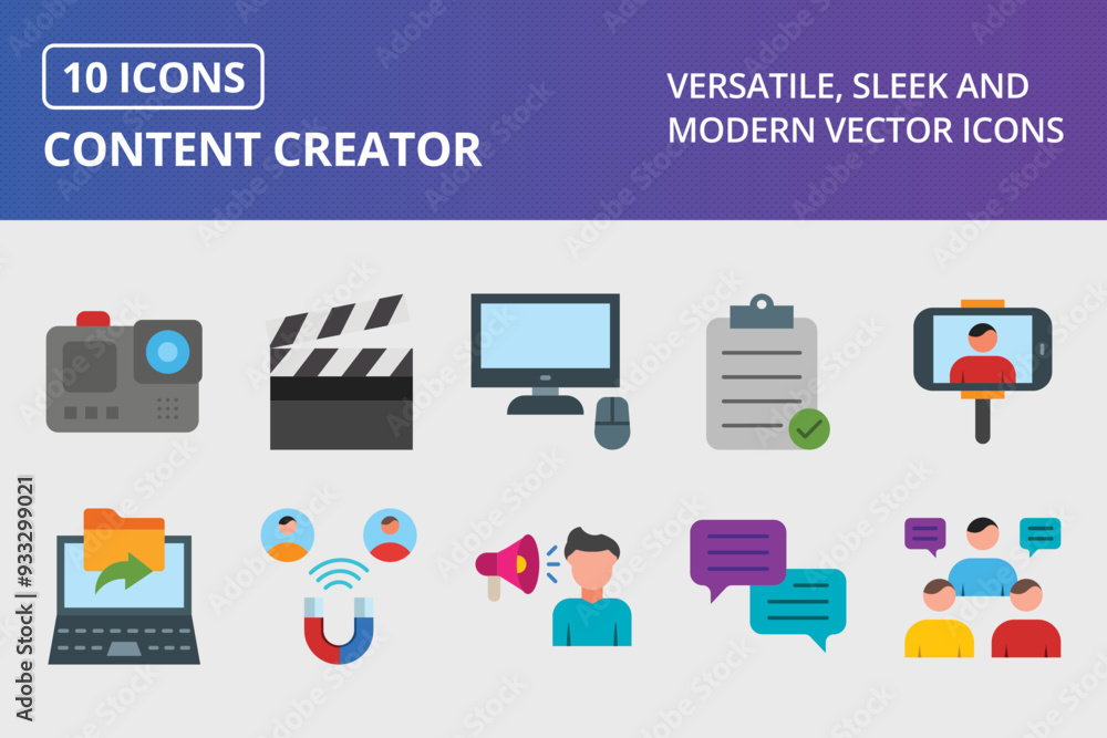 Content Creator Flat Icon Set Content Creator Flat Icon Set