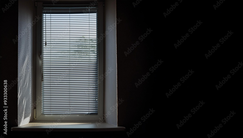 Fototapeta premium A Window With Blinds in the Dark and Copy Space
