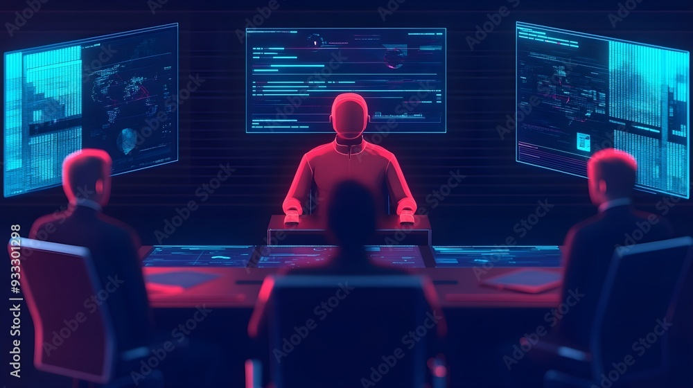 Hacker Team Working Late, Neon Lights, Cyber Security Hacker Team Working Late, Neon Lights, Cyber Security