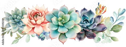 Echeveria succulent bouquet watercolor botanical illustration Floral bohemian design for summer decoration