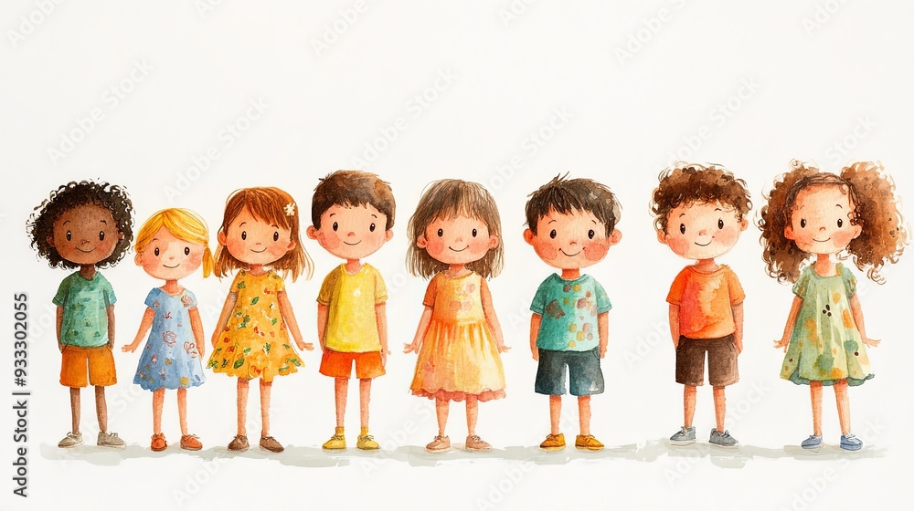 Joyful Gathering of Diverse Children in Spring Joyful Gathering of Diverse Children in Spring