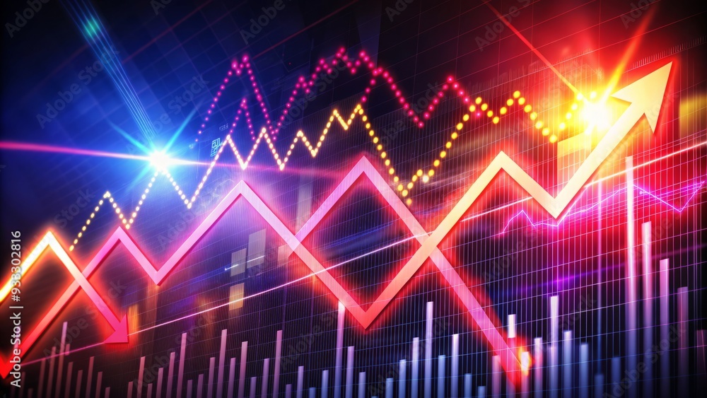 Vibrant glowing stock market graph and options chart displayed on a dark background, showcasing rapid growth and upward trending arrows, hinting at financial success. Vibrant glowing stock market graph and options chart displayed on a dark background, showcasing rapid growth and upward trending arrows, hinting at financial success.
