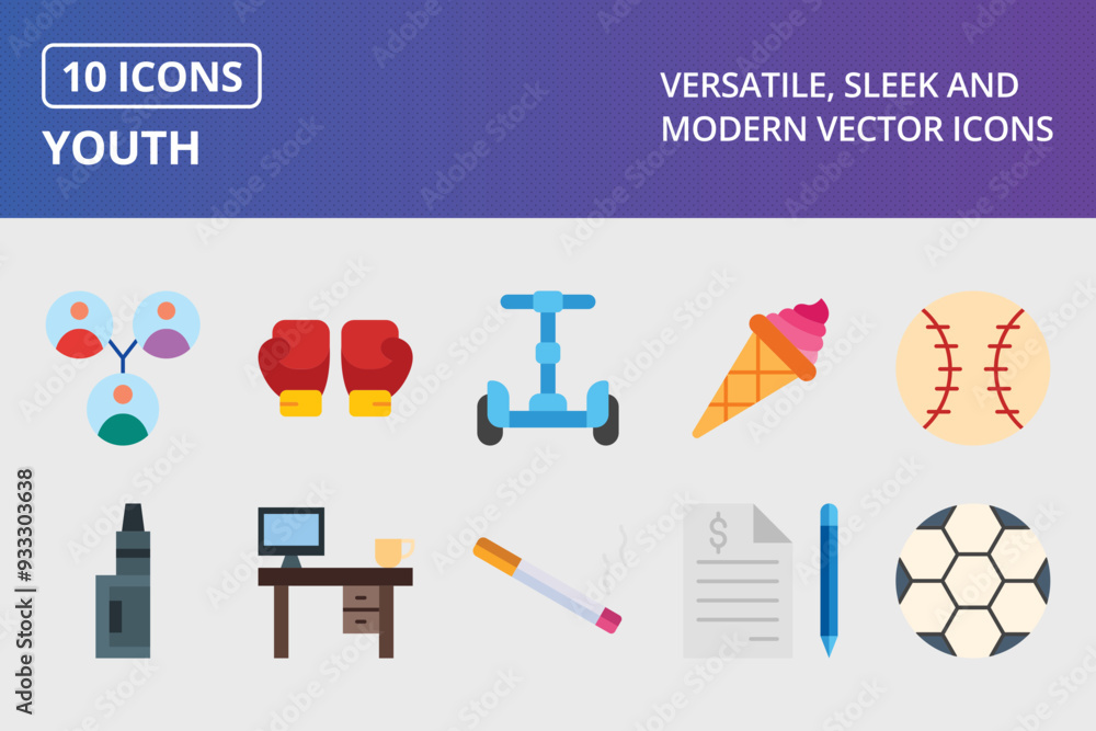 Naklejka premium Youth Flat Icon Set