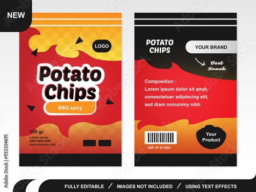 Fully editable chips and snacks packaging template