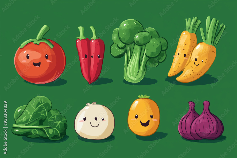 cartoon comic styled version of lots of fresh vegetables as a healthy nutrition concept for children in school cartoon comic styled version of lots of fresh vegetables as a healthy nutrition concept for children in school