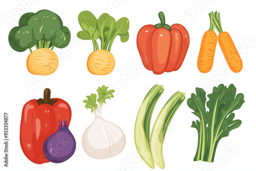 cartoon comic styled version of lots of fresh vegetables as a healthy nutrition concept for children in school