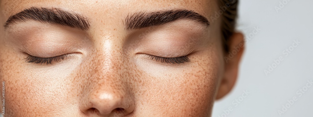 Fototapeta premium A close-up of a woman's face with her eyes tightly shut