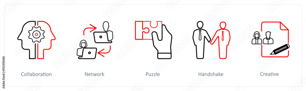 A set of 5 business icons such as collaboration, network A set of 5 business icons such as collaboration, network