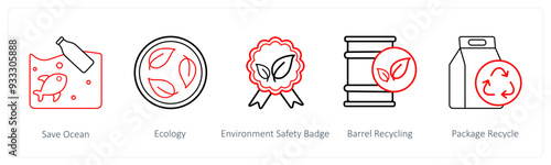 A set of 5 weather icons such as save ocean, ecology