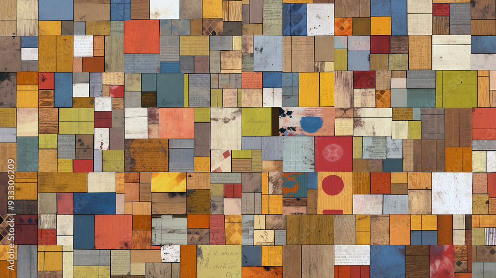 A colorful collage of wood pieces with a variety of shapes and sizes A colorful collage of wood pieces with a variety of shapes and sizes