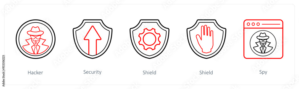 Obraz premium A set of 5 security icons such as hacker, security, shield