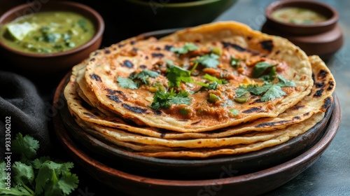 Delicious Indian Paratha with Green Chutney