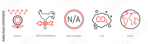 A set of 5 weather icons such as flower, morning wakeup