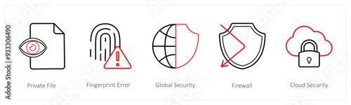 A set of 5 security icons such as private file, fingerprint