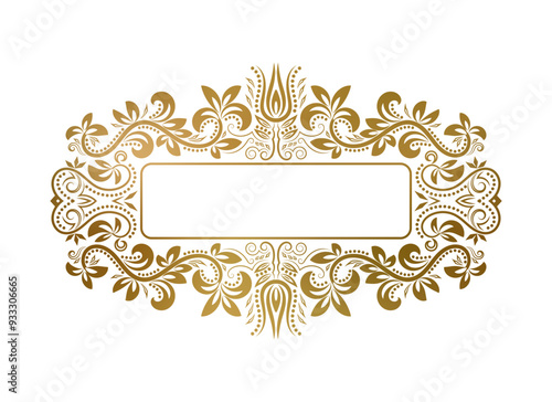 Golden vintage frame with floral ornaments for text. Good for elegant label decoration, name plate or cover design.