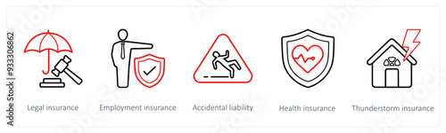 A set of 5 insurance icons such as legal insurance, employement insurance photo