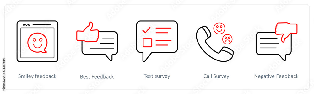 A set of 5 survey and ratings icons such as smiley feedback, best feedback A set of 5 survey and ratings icons such as smiley feedback, best feedback
