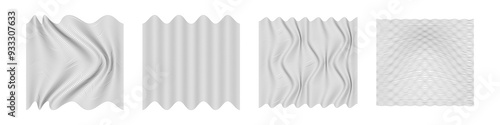 Vector minimal linear shapes collection. Set of wireframe wavy lines. Abstract 3d Cyberpunk grid textures