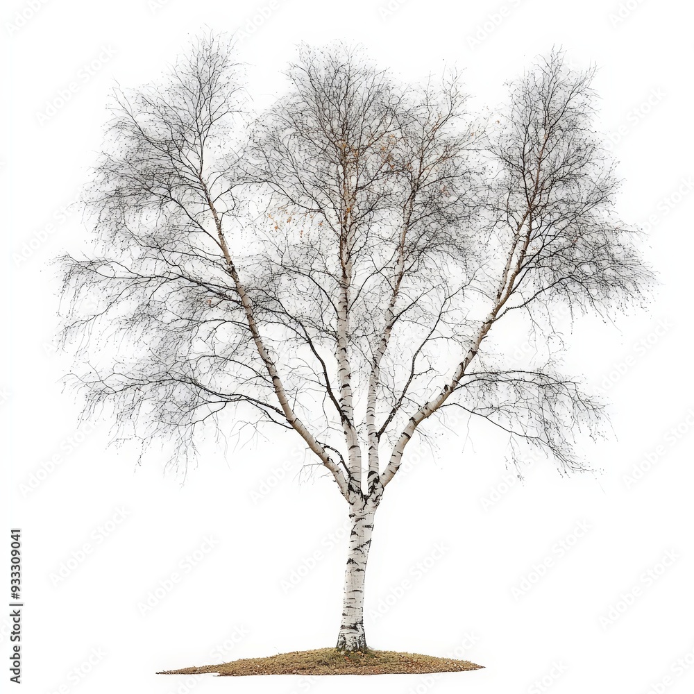 A tree with no leaves is standing on a white background A tree with no leaves is standing on a white background