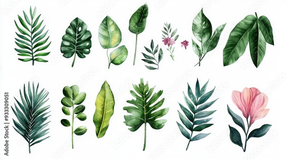Isolated botanical watercolor elements from a comprehensive collection Illustration Isolated botanical watercolor elements from a comprehensive collection Illustration