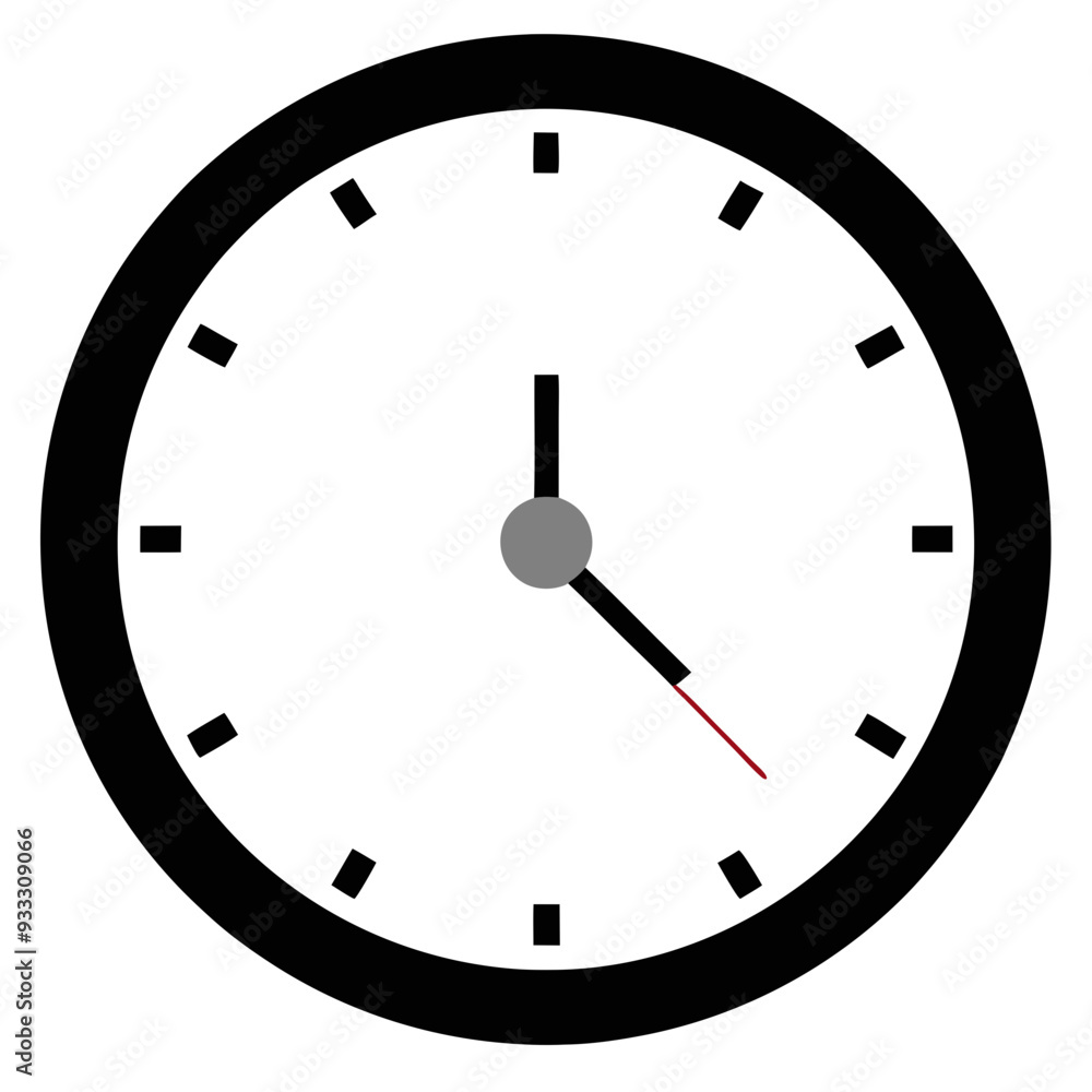 a simple analog clock with a white face and a thick black border. The clock has black hour and minute hands, and a thin red second hand. The time displayed is approximately 10:10 a simple analog clock with a white face and a thick black border. The clock has black hour and minute hands, and a thin red second hand. The time displayed is approximately 10:10
