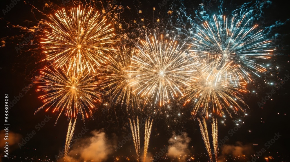 Naklejka premium Colorful Fireworks Display in the Night Sky