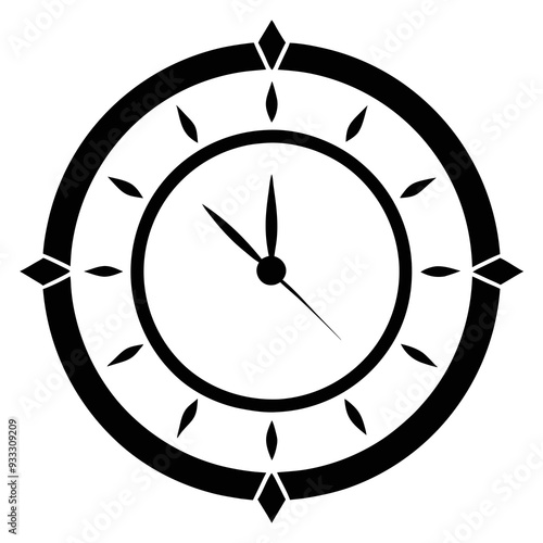 a simple, black and white illustration of a clock. It features a circular design with a thick outer ring and a thinner inner ring. The clock has two hands: a longer minute hand pointing at the 2 o'clo